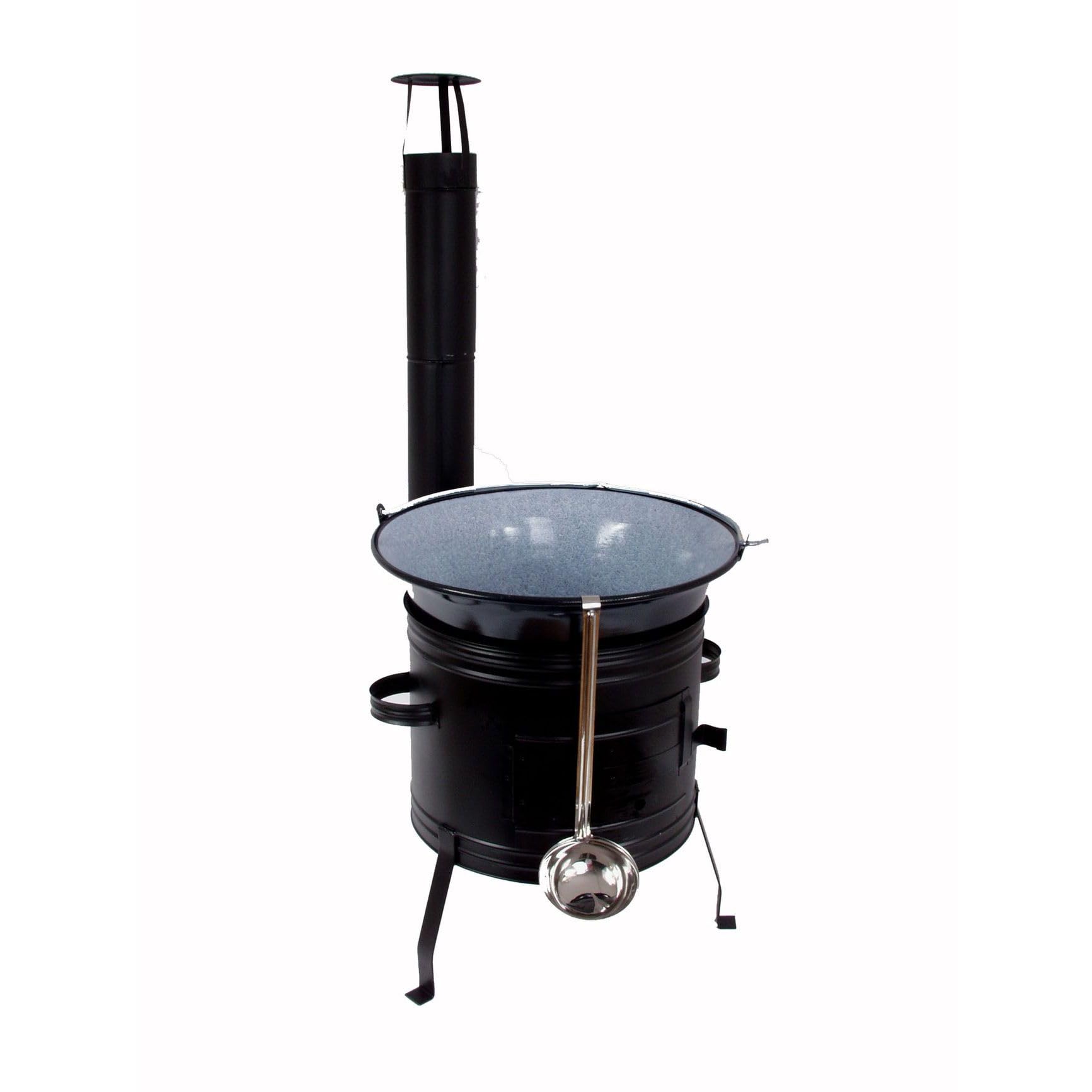 Set Holzofen + Topf 22 L Emaille + GRATIS Schöpfkelle Ungarische Gulaschkanone Kochtopf Suppentopf