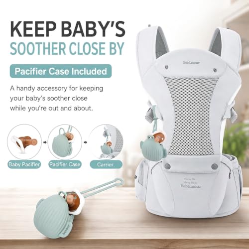 Miniatura 6 de Bebamour Mochila Portabebés Para Recién Nacidos Y Niños Pequeños, Asiento Para La Cadera De 0 A 36 Meses Con Capucha, 3 Protectores Para Mordeduras, Extensión Para La Cadera,Tejido De Malla Dorado