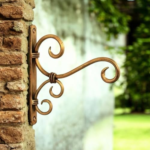 Image of Craft Expertise inchGolden Iron Wall Bracket for Hanging Planter � 6 x 1 x 7 Inches Decorative Metal Plant Hook, Heavy-Duty Indoor /Outdoor Garden Flower Pot Holder, Rustic Wall-Mounted Planter Hanger