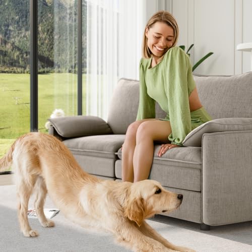 Image of Vesgantti 74 inch Loveseat Sofa for Living Room, Comfy Cloud Couch Deep Seat Chenille Modern 2 Seater Small Sofa with Armrest Pillow, Easy Assembly for Small Spaces, Light Brown