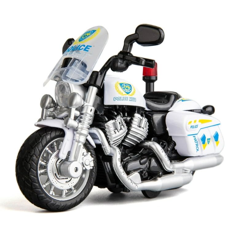 Minniq STORE Police Motorcycle Toy - Pull Back Motorcycle Toys, Tiny Gift with Music Lighting, Latte Motorcycles Toy for Kids Boys (Pack of 1) [Color As Per Stock] (Police Bike)