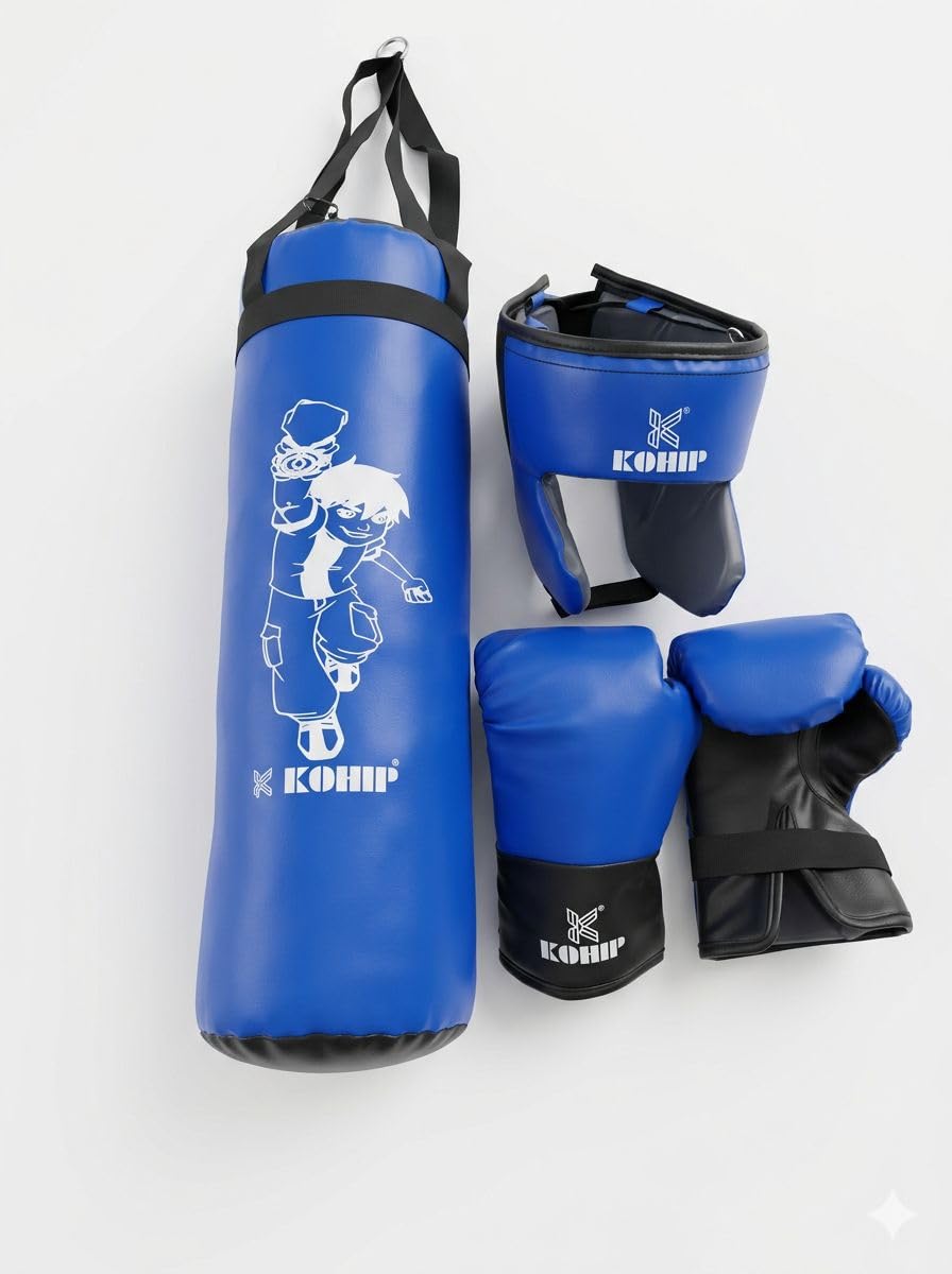 Kids Boxing Kit Set Pack of 4 | Punching Bag for Karate & Martial Arts | Bounce-Back Training Bag for Boys & Girls (Ages 3-9) (Blue)-picture-30