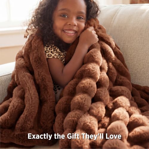 Image of Bedsure Fluffy Bubble Faux Fur Throw Blanket, 50 inchx60 inch, Burnt Orange