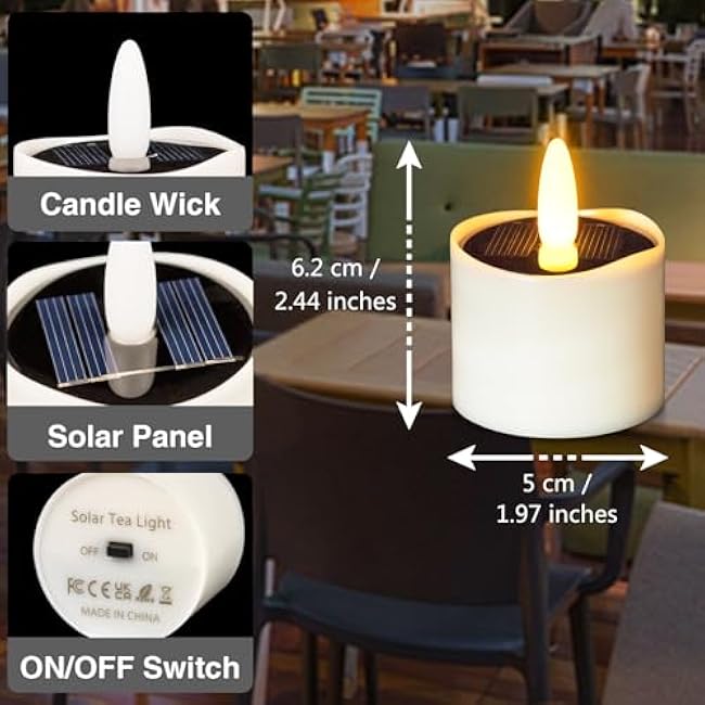 HL Solar Tea Lights Outdoor Waterproof, 6PCS Flickering Flameless Candles, Dusk to Dawn Rechargeable Battery LED Votive Tea Lights for Lantern, Garden, Camping, Home Decor (Warm White, 2.4''x2'')