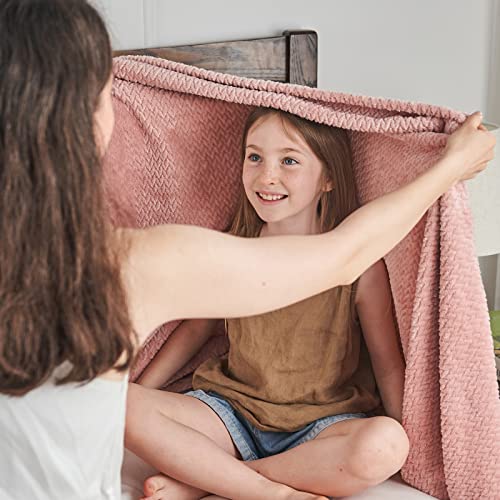 Newcosplay Super Soft Throw Blanket Dusty Pink Premium Silky Flannel Fleece Leaves Pattern Lightweight Bed Blanket All Season Use thumb #2