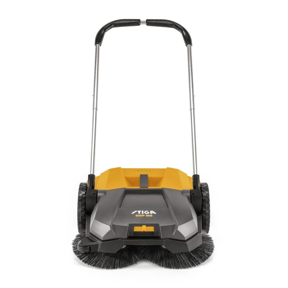 STIGA SWP 355 Spazzatrici da esterno a spinta - Larghezza di pulizia 55 cm, spazzole doppie da 30 cm, contenitore rifiuti da 20 l, altezza regolabile, ideale per superfici dure e aree fino a 1600 m²