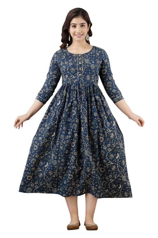 Image of Women's Pure Cotton Printed Maternity Gown /Maternity wear /Feeding Gown A-line Maternity Feeding Dress Maternity Kurti Gown for Women