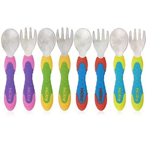 Nuby 2 Piece Stainless Steel Utensil, Blue/Green, 2 Count #TOP3