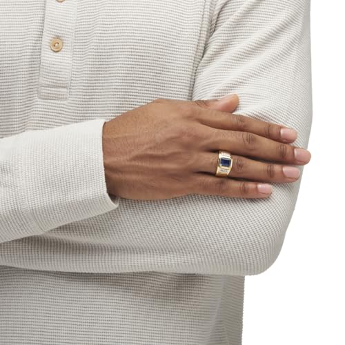 Palm Beach Jewelry Men's Yellow Gold-plated Emerald Cut Created Blue Sapphire and Diamond Accent Ring Sizes 8-164