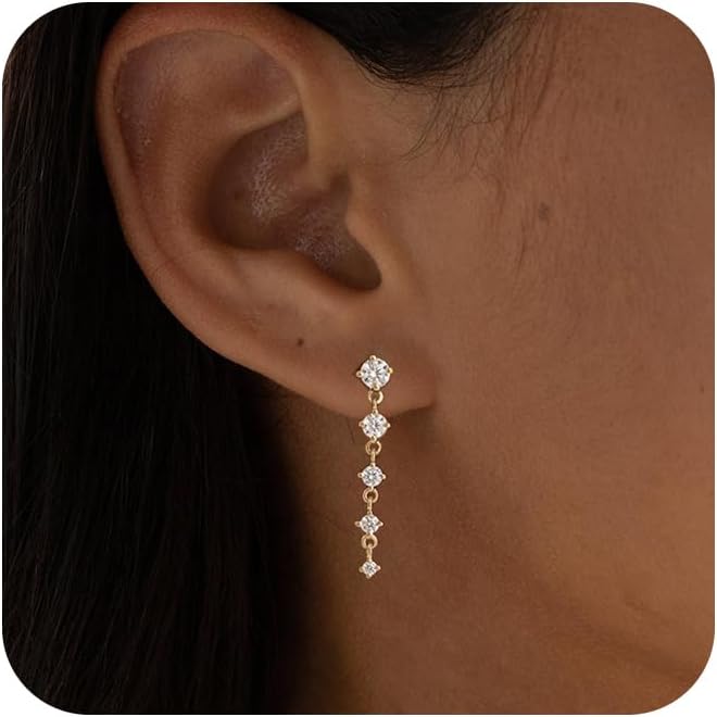 SELFROSE Gold Dangle Earrings for Women,Dainty Gold Earrings 14K Gold Plated Butterfly Drop Earrings for Women Trendy Hypoallergenic CZ Dangling Earrings Simple Gold Long Earrings for Women Jewelry