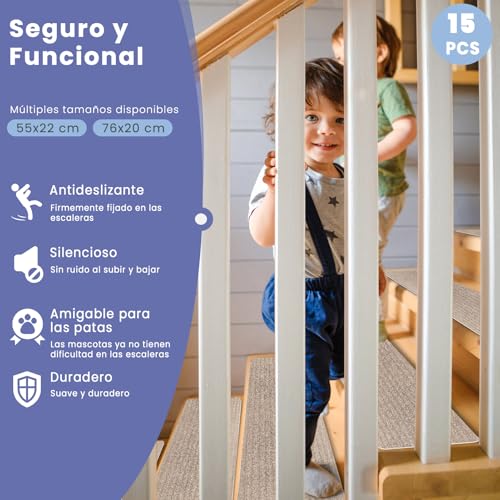 Alfombrillas para escaleras antideslizantes y reutilizables con base autoadhesiva lavable 3