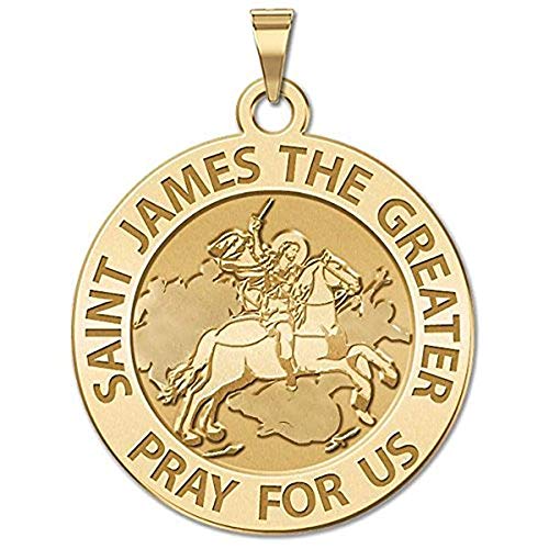 PicturesOnGold.com Saint James The Greater Religious Medal - 3/4 Inch Size of a Nickel -Solid 14K Yellow Gold
