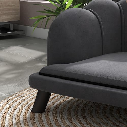 PawHut Hundesofa Hundecouch, Waschbarer Bezug, Haustiersofa mit Rückenlehne und Holzbeine, Katzensofa, für mittelgroße Hunde unter 25 kg, Dunkelgrau