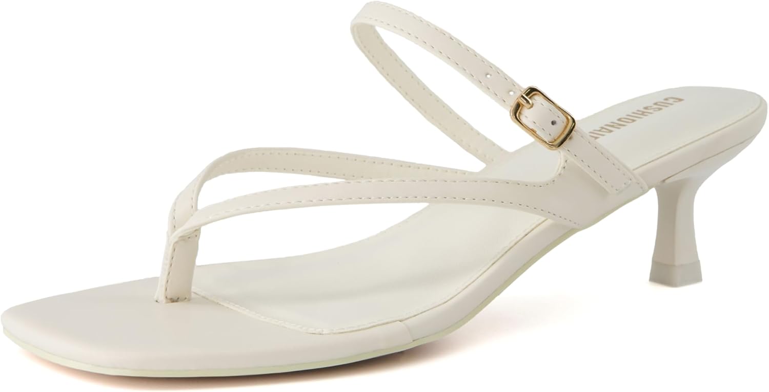 CUSHIONAIRE Madrid Kitten Heel Square Toe Women's Sandals - Comfortable Dressy Strappy Heels Sandals for Women, Wide Widths Available