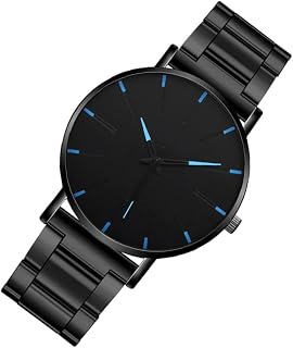 2 Peças De Relógio De Negócios De Metal Preto Azul Chique E Elegante Para Pulseira Masculina De Aço Inoxidável Ultra Pulso Pulseira Masculina Casual Única Masculina Fina