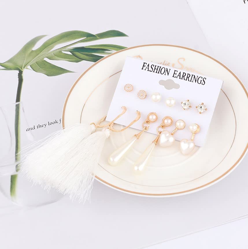 Image of ANNACREATIONS Stylish combo of pearl stud hoop earrings set for Women Girls