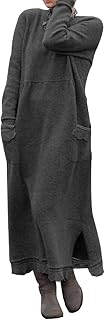 Minetom Pullover Dress Women's Round Neck Knitted Sweat Long Sleeve Loose Casual Sweat Dress Winter Dress Party Dress Solid Colour Long Maxi Dress Large Size