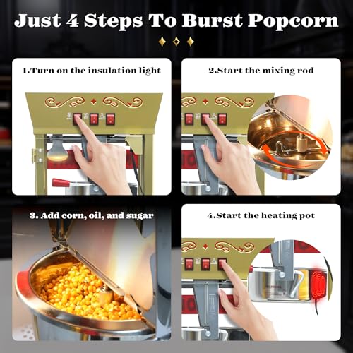 Image of 12 oz Popcorn Machine Cart - Commercial Vintage Popcorn Maker with Storage Stand, Stainless Steel Kettle & Tempered Glass, Ideal for Home Theater, Party Concessions and Carnival Events (Red)