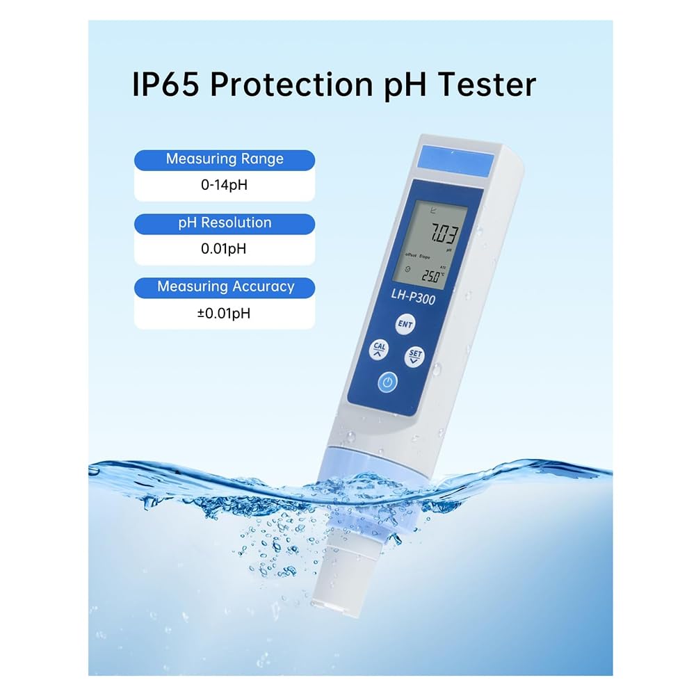 Probador de PH Digital 0.01 Alta Precisión ATC, Rango 0-14 IP65 A Prueba de Agua para Acuicultura de Piscinas de Agua y Cosméticos