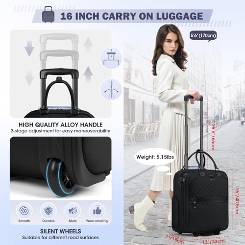 RAINSMORE Underseat Carry On Luggage,16-inch Carry On Luggage for Airplanes Lightweight Suitcase with Wheels and Lock Softside Underseater for Travel Business Rolling Carryon Bag f image 6