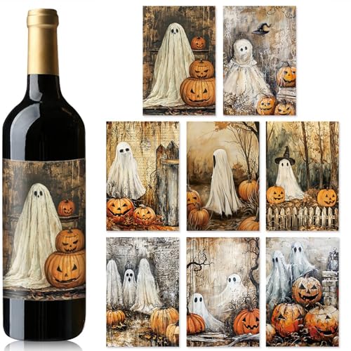Generic Halloween Wine Bottle Labels Stickers Waterproof Wine Label Sticker Ghost Festival decoration sticker tags 8styles Halloween parties Wine Bottle stickers