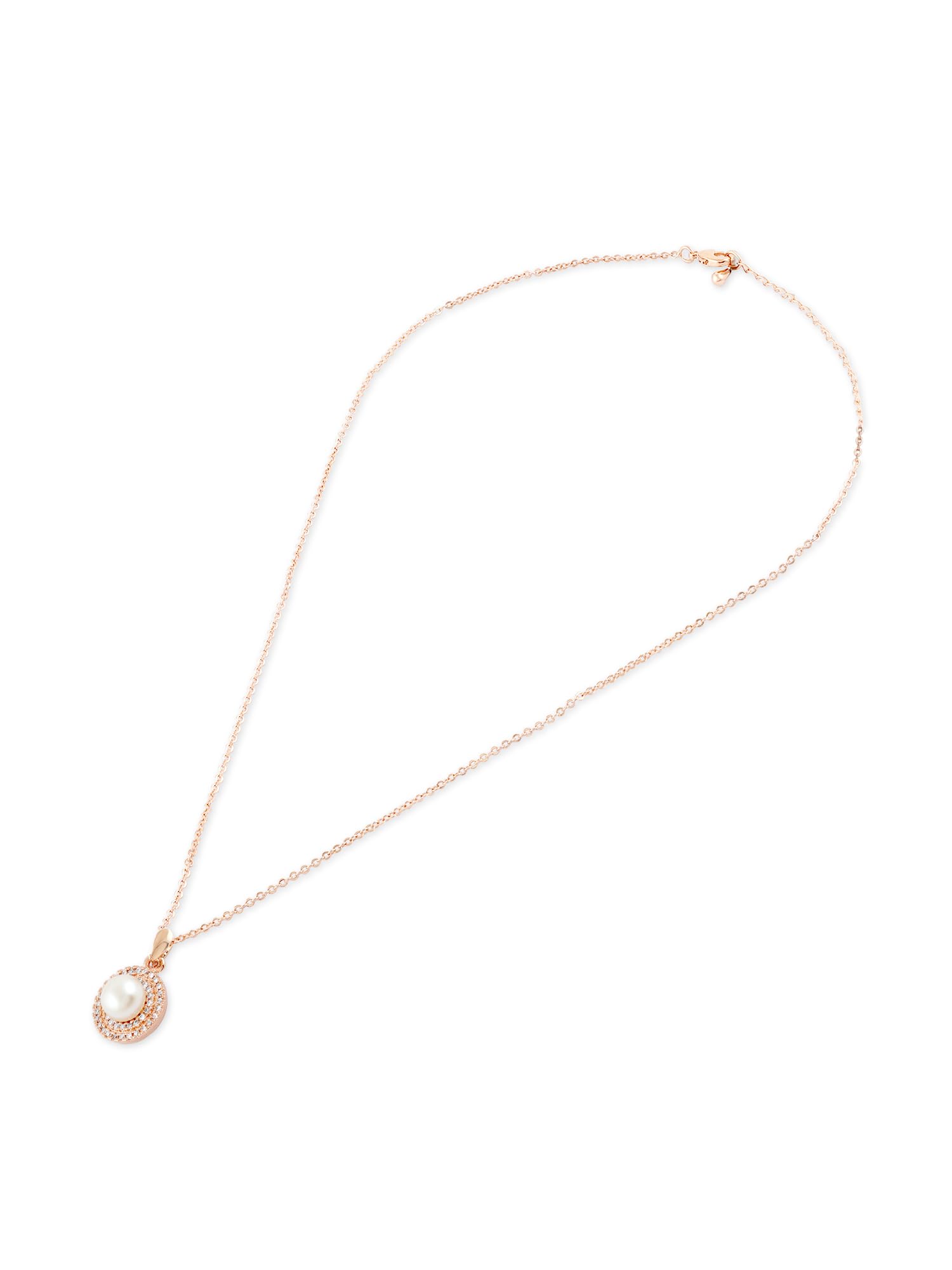 Women's Dazzling Cubic Zirconia & Pearl Brass Pendant With Chain