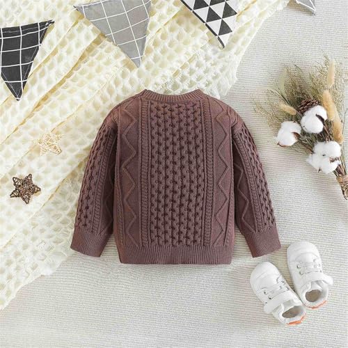 White 𝐩𝐨𝗹𝐨 Shirts for Boys Little Child Autumn Solid Color Long Sleeve Braid Crew Neck Sweater Knit4