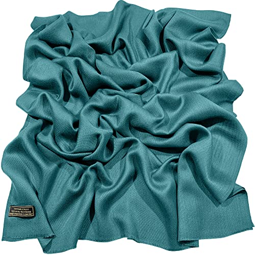 CJ Apparel Teal Green Jade Green Solid Color Fringe Design Nepalese Shawl Seconds Scarf Wrap Stole Throw Head Wrap Pashmina Hand Made in Nepal New2