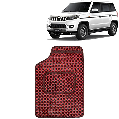 Image of Kingsway Dotted Design Car Floor Foot Mats Universal Fit for Mahindra Bolero Neo, Model Year : 2021 Onwards, Water and Dustproof, Color Red, Set of 5 Pieces