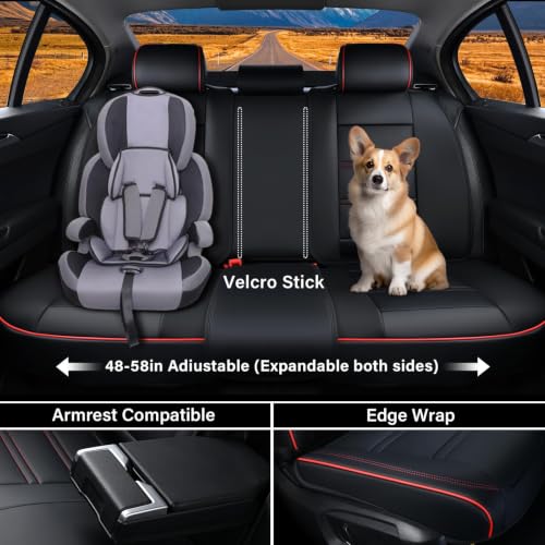 Image of Coverado Car Seat Covers Full Set, 5 Piece Car Seat Protector with Removable Headrest, Nappa Leather Breathable Front Rear Seat Cushion Side All Wrapped Universal Fit Truck Most Cars (Black & Red)
