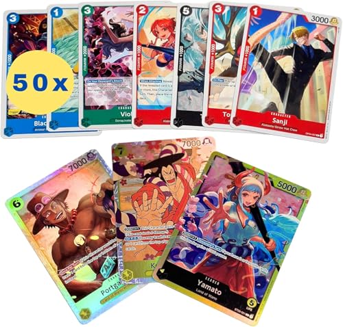 50 One Piece Cards - English | Plus 1 Rare Card Guaranteed | Trading Card Set with Epic Illustrations | Ideal for One Piece TCG Fans | With HeartGlobal Shipping Protection