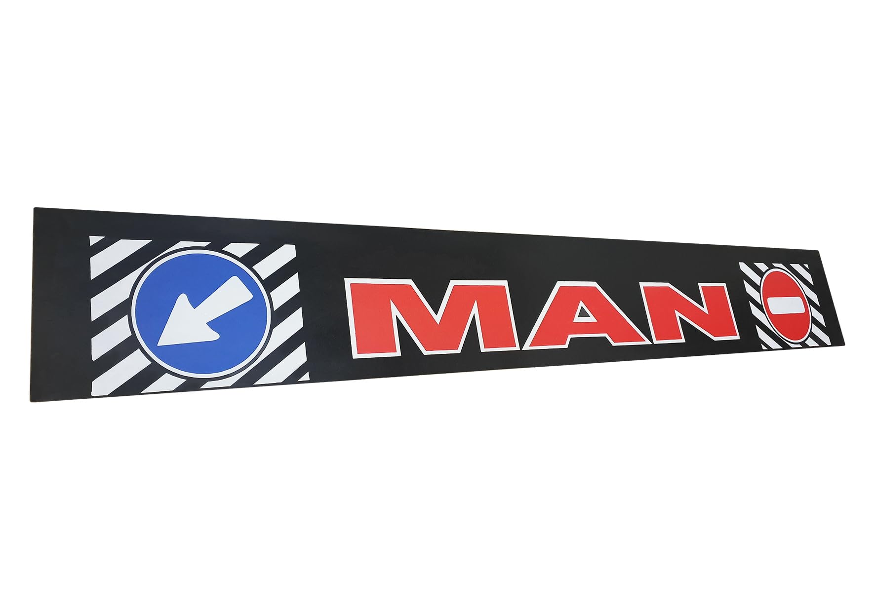 LKW Lange Heckschürze Hartgummi für MAN Truck Anhänger Auflieger Gummi Schmutzfänger 240x35cm Schwarz mit Verkehrssymbolen und roter Aufschrift