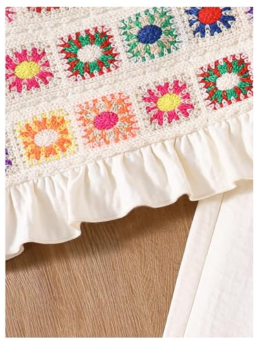 Image of WDIRARA Girl's 2 Piece Outfits Boho Floral Crochet Ruffled Sleeveless Cami Top and Wide Leg Pants