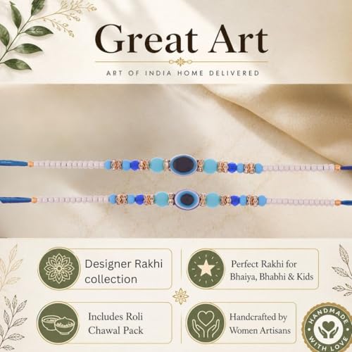 Image of Great Art Rakhi Set with Roli Chawal & Fridge Magnet | Traditional Raksha Bandhan Combo-FM128