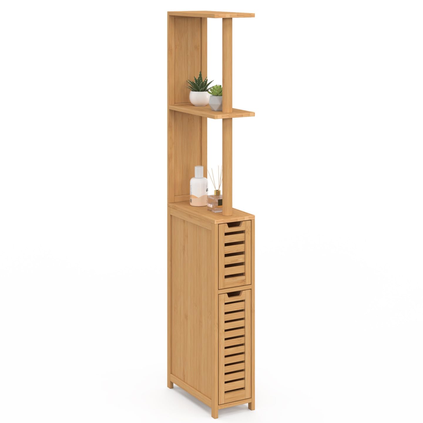 IDMarket - Mueble WC BEA de 2 puertas en bambú con estantes