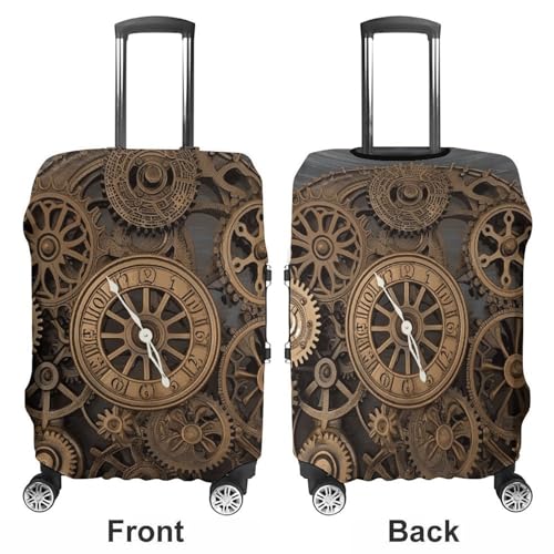 Steampunk Gears Clock Luggage Cover, Washable Elastic Suitcase Cover Protector Fit 18-32 Inch Luggage3