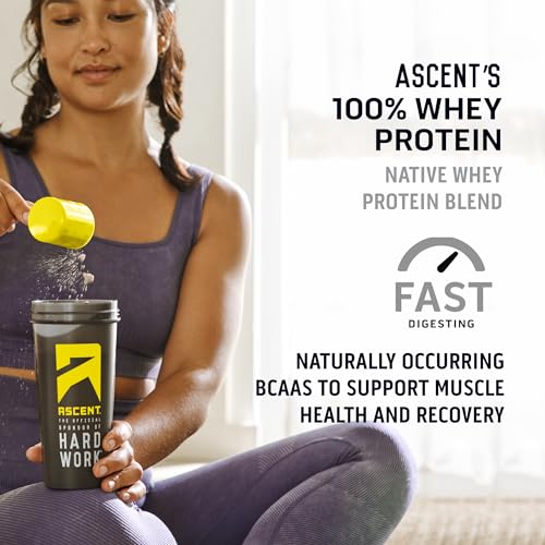 Image of Ascent 100% Whey Protein Powder - Post Workout Whey Protein Isolate, Zero Artificial Flavors & Sweeteners, Gluten Free, 5.5g BCAA, 2.6g Leucine, Peppermint Mocha 1.7 lb