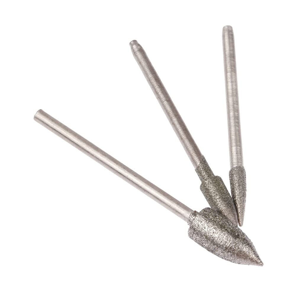 6Pcs per Dremel Accessori Galvanotecnica Diamante Testa di molatura 2.35mm Gambo lucidato Ago Lucidato Pietra di giada Strumento per incisione, come mostrato