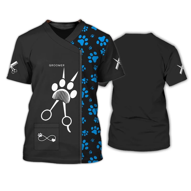 Pet Store Grooming Work Uniforms T Shirts Animal Dog Groomer 3D Printed Short Sleeve Men's Women's Workwear Crewneck Pullover Tops(No Zipper/Buttons)