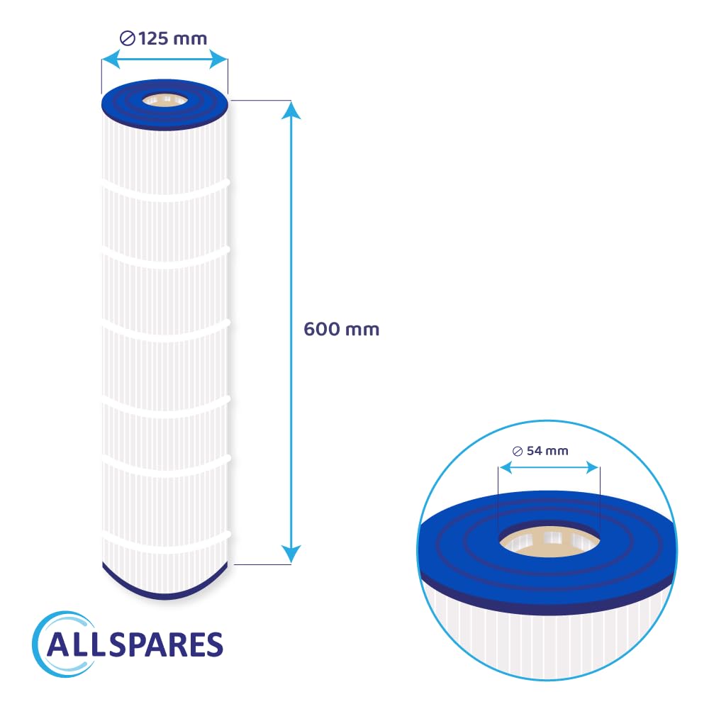 AllSpares Filtro dell'acqua per cartuccia filtrante Whirlpool/Pool adatto per Waterway 75 / PCAL75 / C-4970 / FC-2930 | Ø 125 x 600 mm