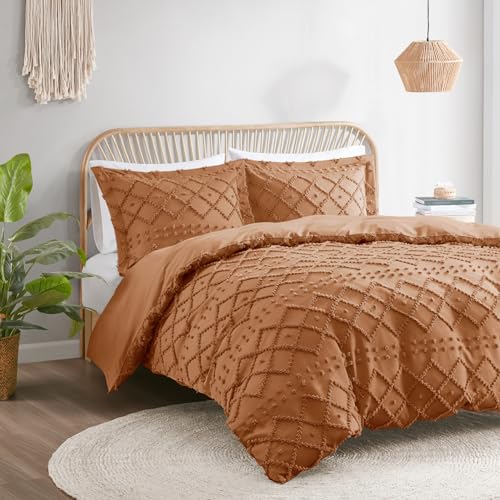 Codi Twyla Rust Duvet Cover Full/Queen Size, Boho Tufted Microfiber Bedding Set For All Seasons cover