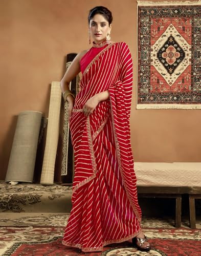 Image of SIRIL Women's Georgette Bandhani Printed Saree With Unstitched Blouse Piece