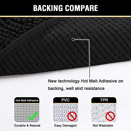 H.versailtex (Set Of 2) Super Thick Soft Shaggy Chenille Bath Mats Machine Washable Bath Rugs Set For Bathroom, Dry Fast Water Absorbent Bath Mats, Black (Pack 2-20" X 32"/17" X 24") #TOP5