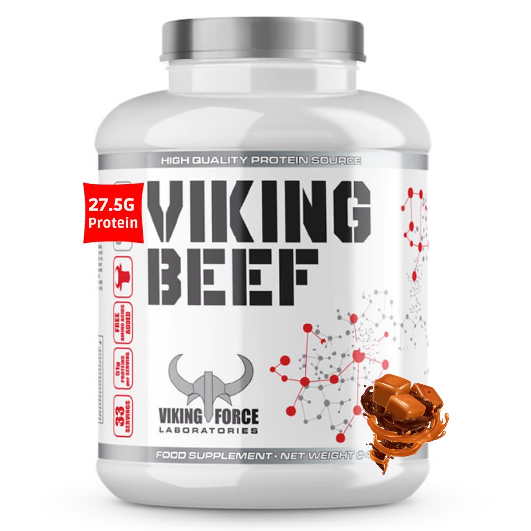 Viking Beef protein - Caramel Flavour clean source of protein, 4.4lb, 33 servings, 51g protein per serving, Rich protein source