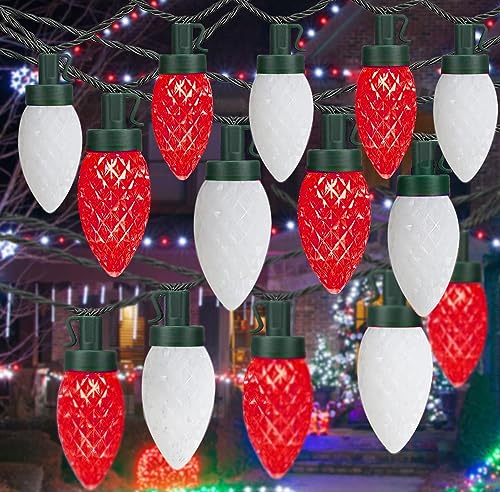 Red and White Waterproof C9 Christmas Lights, 2PK Each 50 LED 49ft Extendable C9 Christmas String Lights Green Wire, Outdoor Christmas String Lights for Tree Patio Wedding Party Christmas Decoration Red and White Waterproof C9 Christmas Lights, 2PK Each 50 LED 49ft Extendable C9 Christmas String Lights Green Wire, Outdoor Christmas String Lights for Tree Patio Wedding Party Christmas Decoration