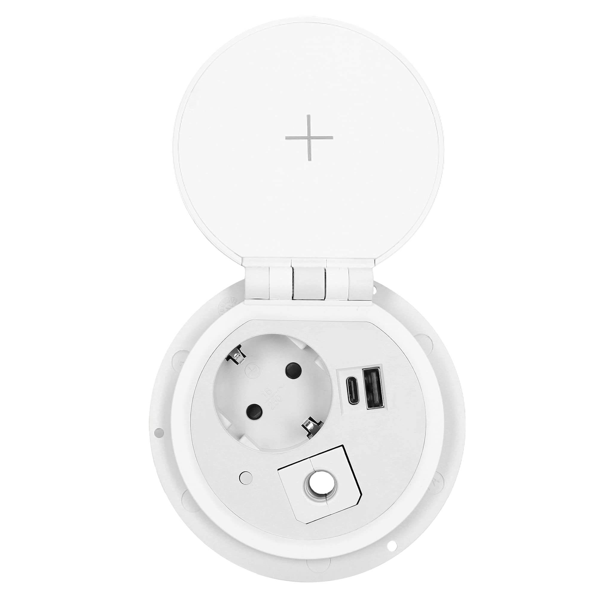 ORNO GM-9015(GS)/W Tafelcontactdoos Inschuifbaar 8 cm met Inductieoplader 2 USB-aansluitingen (A, C) 1,8 m Kabel met Kabelschroefverbinding Wit