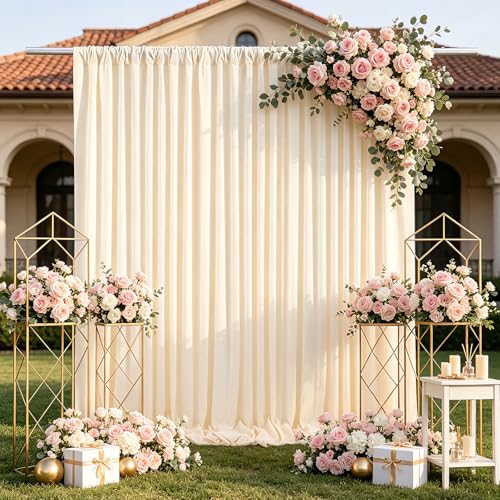 Image of Beige Backdrop Curtains 2 Panel 5ft x 8ft Polyester Fabric Wedding Backdrops for Arch Party Stage Ceremony Photography Background Decoration
