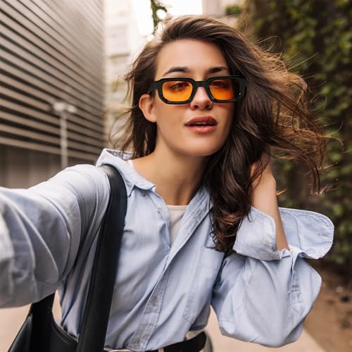 FEISEDY Retro Small Rectangle Sunglasses Women Men Fashion Thick Frame Chunky Square Shades B02023