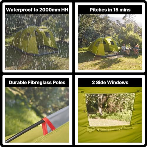 Eurohike Sendero Tent for Four People with Porch and Living Area, 4 Man, Easy to Pitch, Tunnel, Sewn In Groundsheet, Family Camping, Festivals, Wild Camping, Backpacking, 2000mm HH - Image 5