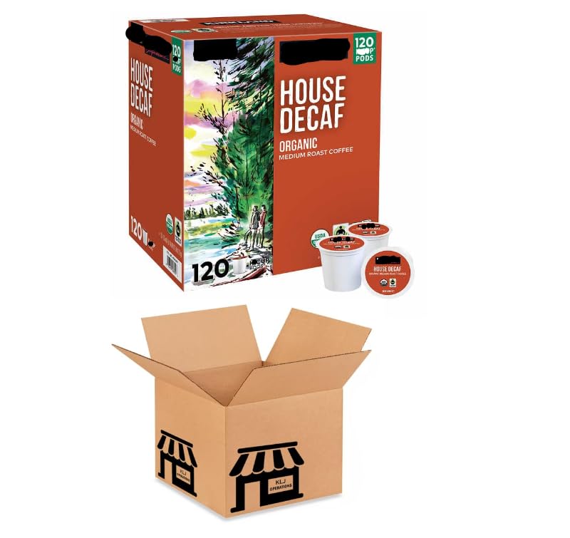 Kirk'land House Decaf Organic Medium Roast Coffee K' Cups - 120 Count Value Box Coffee Pods (Packaging May Vary)